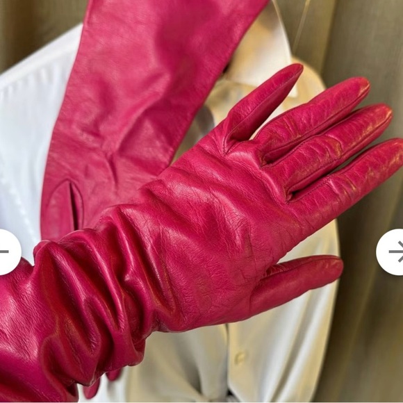 Pink Opera-Length Leather Gloves - Picture 1 of 2